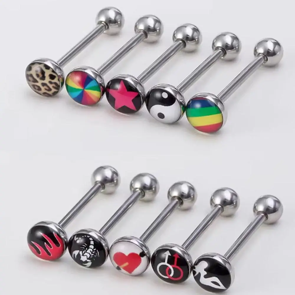 1/10Pcs Set Men Funny Tongue Piercing Barbell Stainless Steel Tongue Rings Fashion Body Jewelry For Unisex Multiple Styles