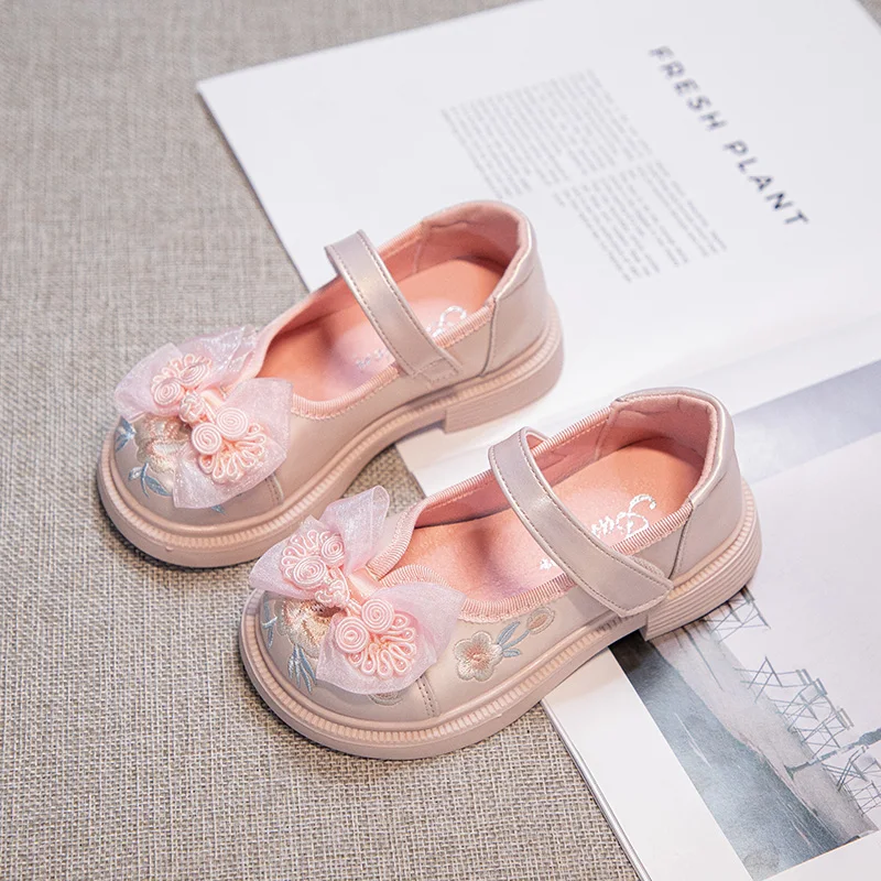 

2025 New Kids Girls Shoes Chinese Style Girls Dress Shoes Princess Bowknot Mary Jane Flats Shoes Girls Kids Детская Обувь