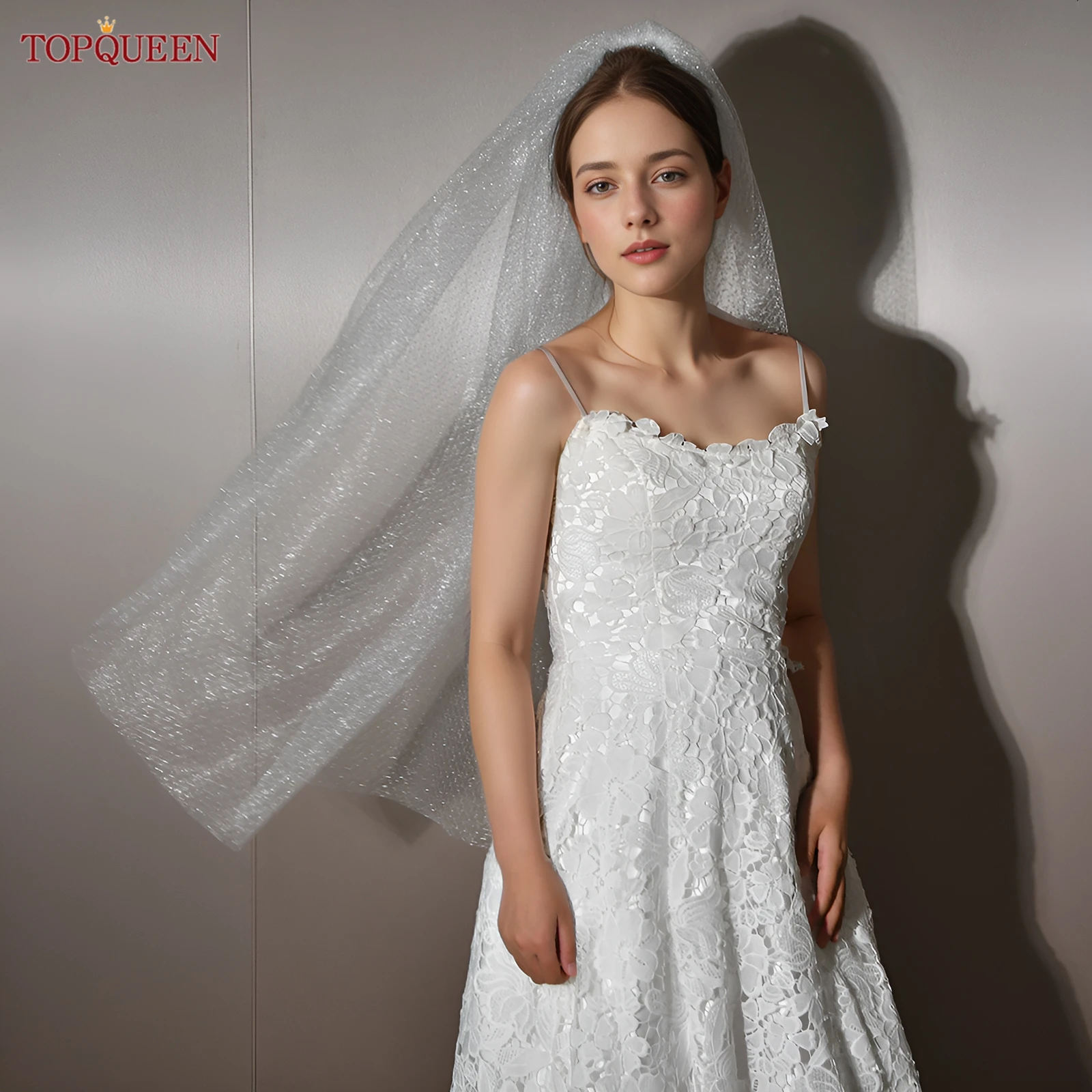 

TOPQUEEN V304 блестящая свадебная фата со снежинками кремово-белая блестящая фата из жесткого тюля свадебные аксессуары настраиваемые