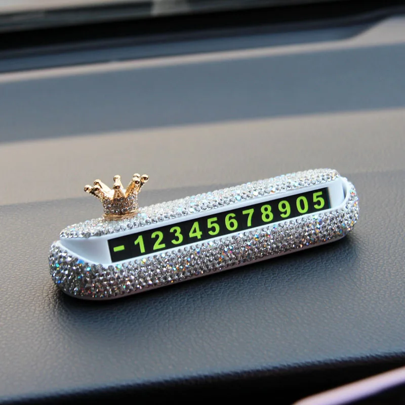 

Creative Crown Rhinestones Temporary Car Parking Card Phone Number Card Plate Telephone Number Cards Crystal Car Stickers Decor