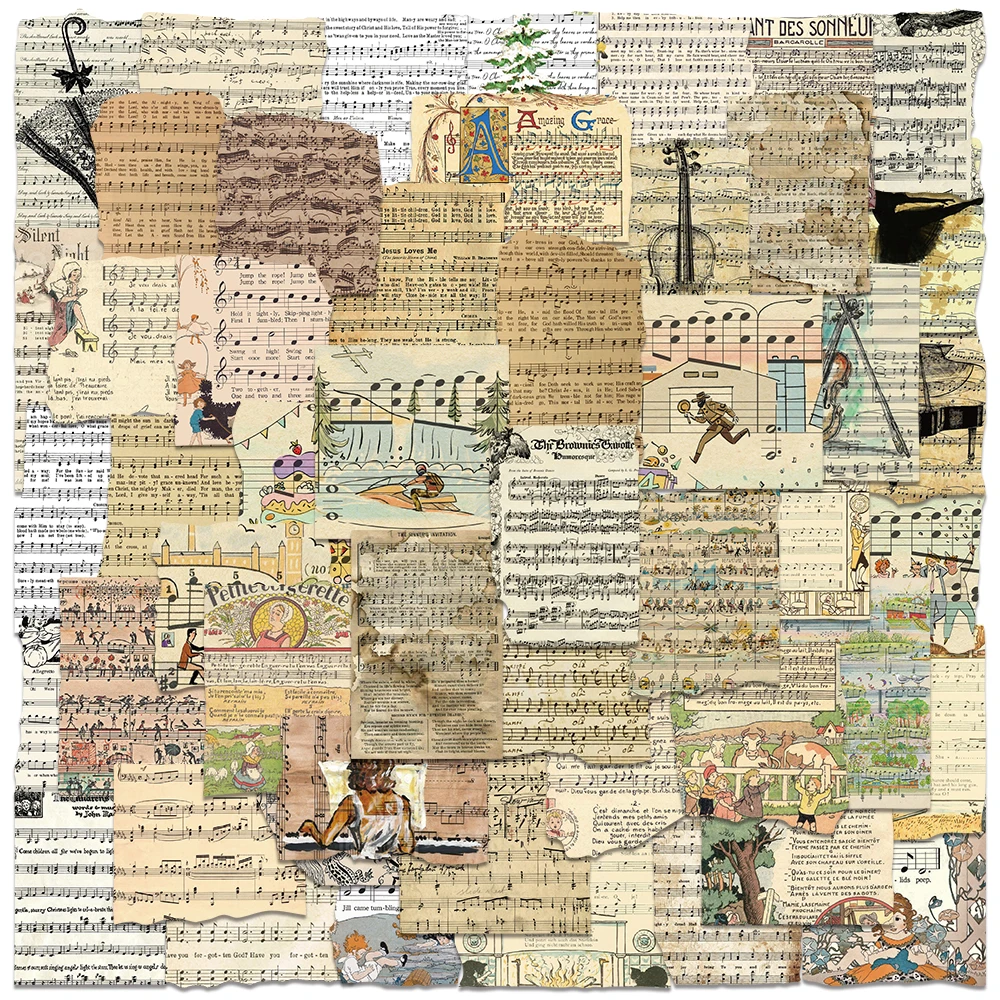 50 adet Retro sararmış Vintage eski yıpranmış müzik puanı çıkartmalar çıkartmaları DIY günlüğü bavul karalama defteri telefon Laptop bisiklet araba Sticker