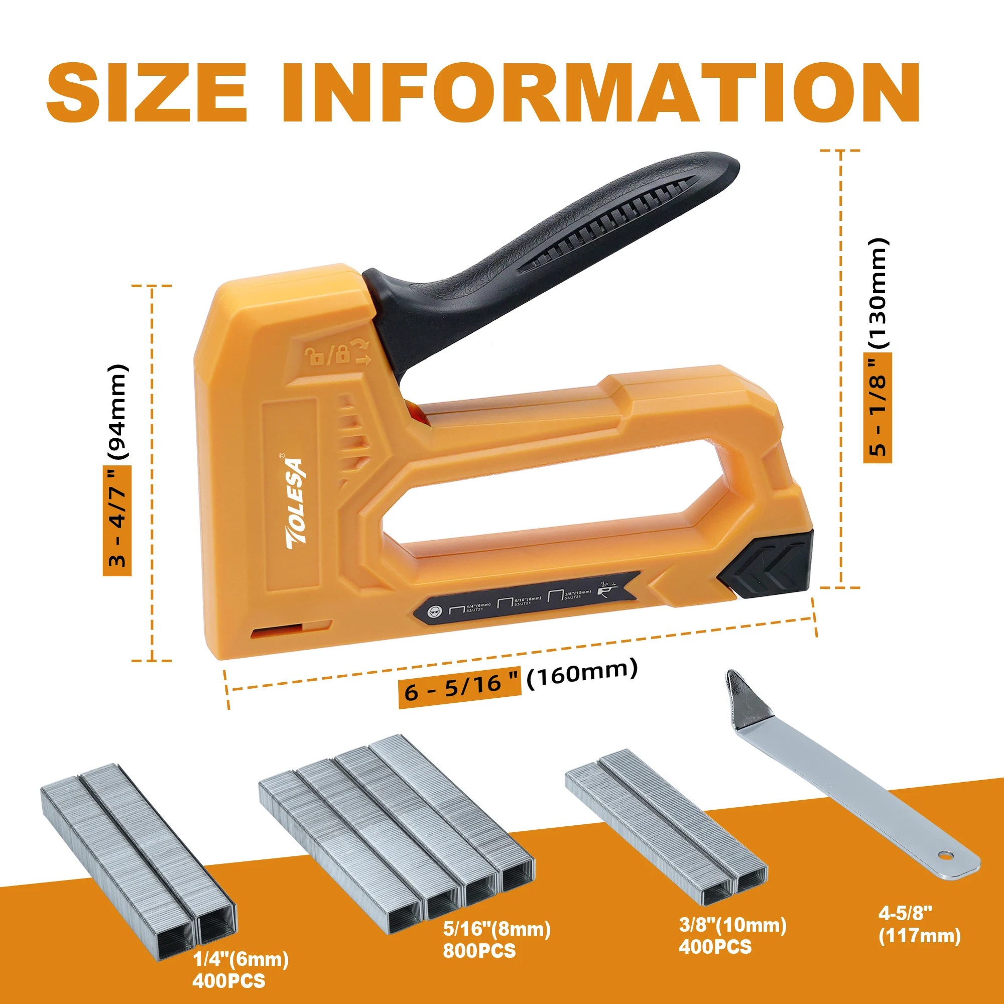 TOLESA Light Duty Staple Gun for Wood - Upholstery Nail Gun with 1600pcs Staples 1/4, 5/16, 3/8 Inch and Staple Remover