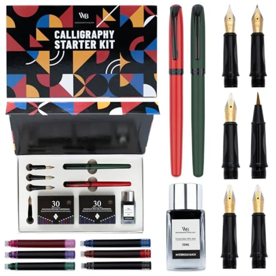 

Wordsworth and Black Calligraphy Pen Set - Green - Includes 2 Calligraphy Pens 18 ML Ink Bottle 60 Ink Cartridges A Refill Conv