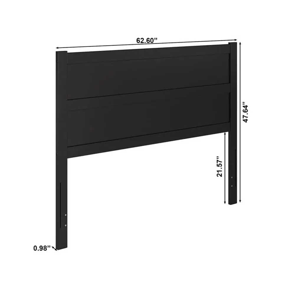 Mid-Century Queen Panel Headboard Solid Wood Black 62.6in Hardwood Veneer Low VOC Metal Bed Frame Compatible Bedroom, Customized