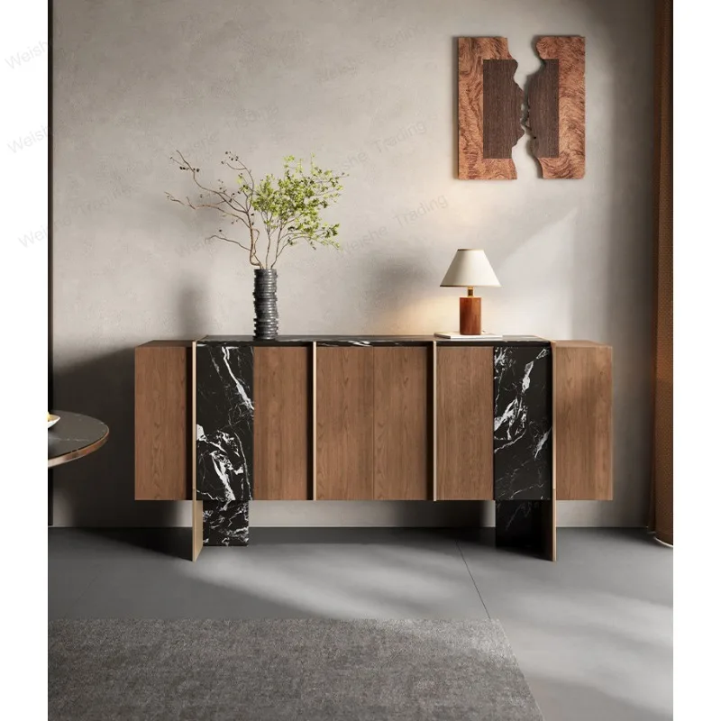 

Medieval entrance cabinet marble solid wood dining side cabinet Italian light luxury villa luxury entrance high-end side cabinet
