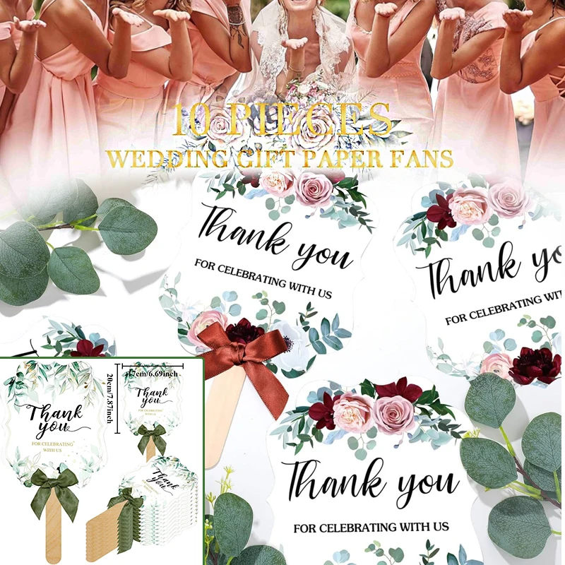 

Handheld Wooden Bride Fans Decorative Wedding Accessories Set with Ribbons Bridal Shower Gift Home Decor Anniversary Party Use