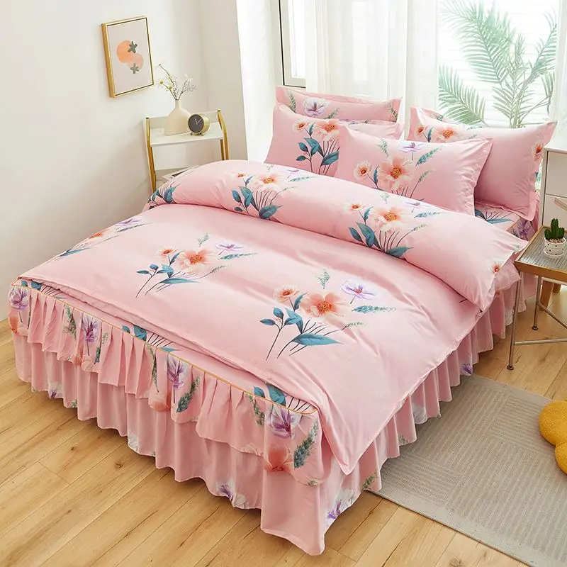 Coreano Ins Bedding Set, Algodão Luxo Quilt Cover, Fronha de cama plana, Simples Menina Princesa Algodão Home Textiles