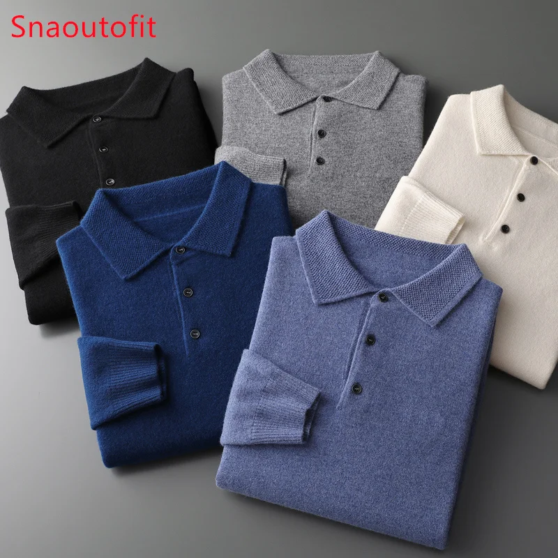 Men\'s Sweater Spring and Autumn Wool Knitted Pullover POLO Half-Open Collar Long-Sleeved Fashion Casual Top Quality Men\'s Wear