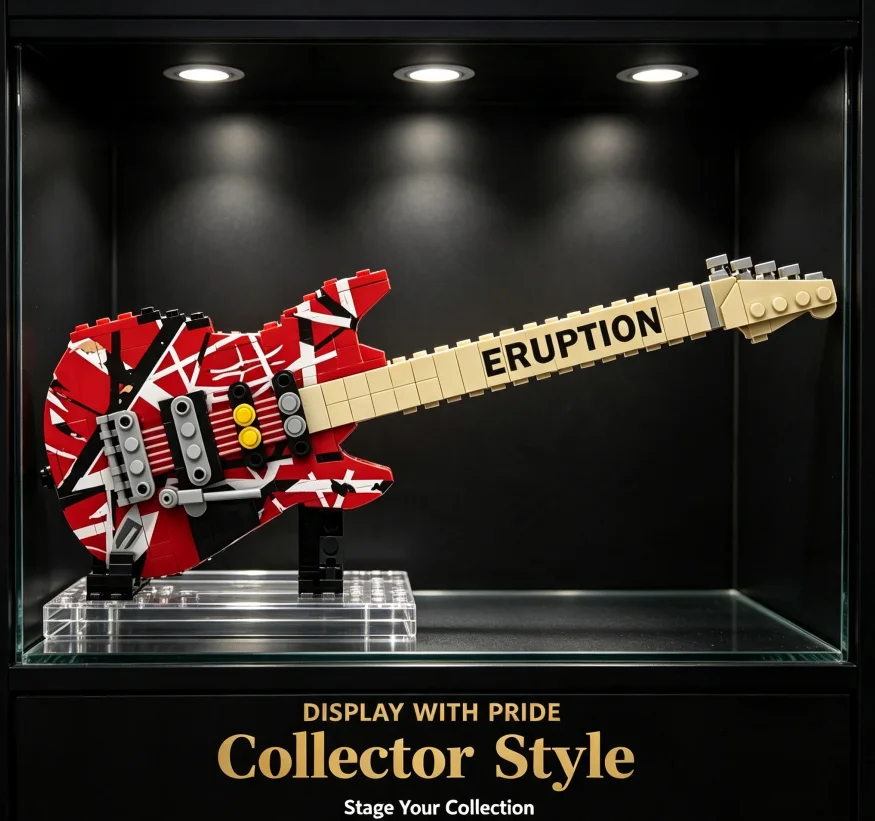 Rock Style Guitar Sculpture DIY Building Bricks Set, Art Hand‑Assembly Craft Piece, Creative Desktop Shelf Ornament for Home