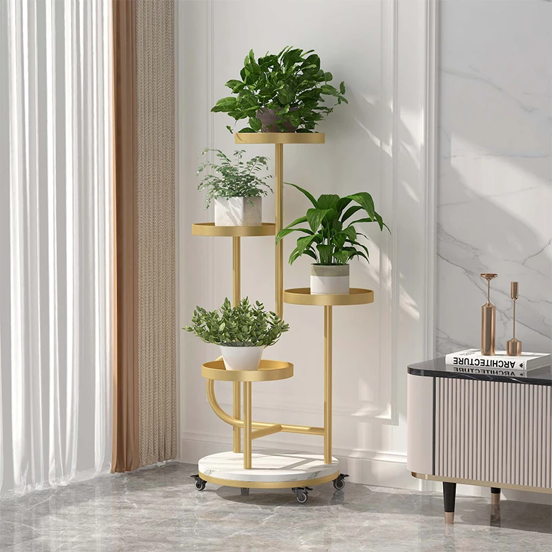 Rolling Plant Stand for Living Room Indoor Flower Shelf Decorative Iron Potted Holder for Succulents Balcony Garden Organizer