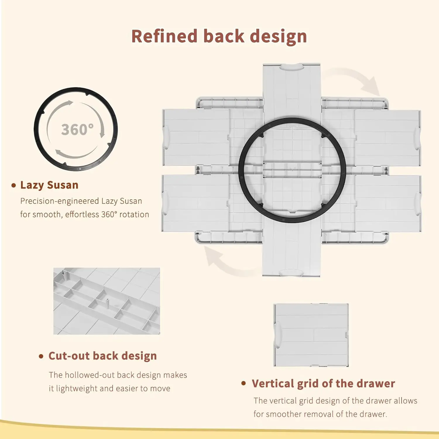 Roterend puzzelbord voor 1500 stukjes met 6 schuifladen en deksel – 360 °   Lazy Susan Spinning, 34,25"x26,38" draagbaar plastic