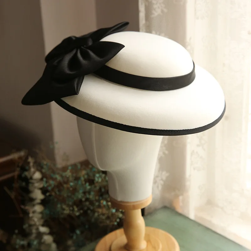 Women French Style Vintage Hat with Big Bow, Celebrity Elegant Fascinator Hat, Ascot Derby Party Photography Headwear for Lady