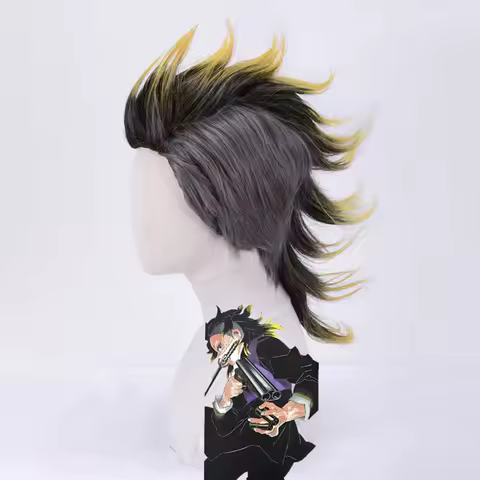 Anime Shinazugawa Genya Cosplay Wig Heat Resistant Synthetic Hair Halloween Party Hair + Wig Cap