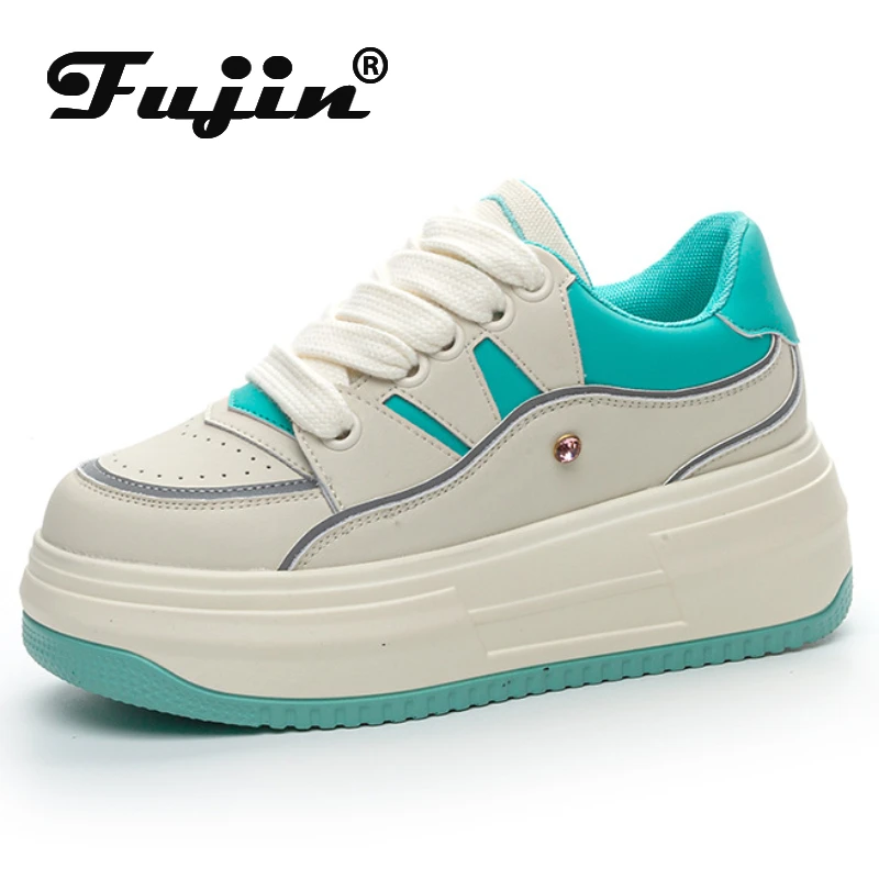 Fujin 6.5cm Genuine Leather Platform Wedge Fashion Women Spring Summer Comfy Breathable Autumn Chunky Sneakers Vulcanize Shoes