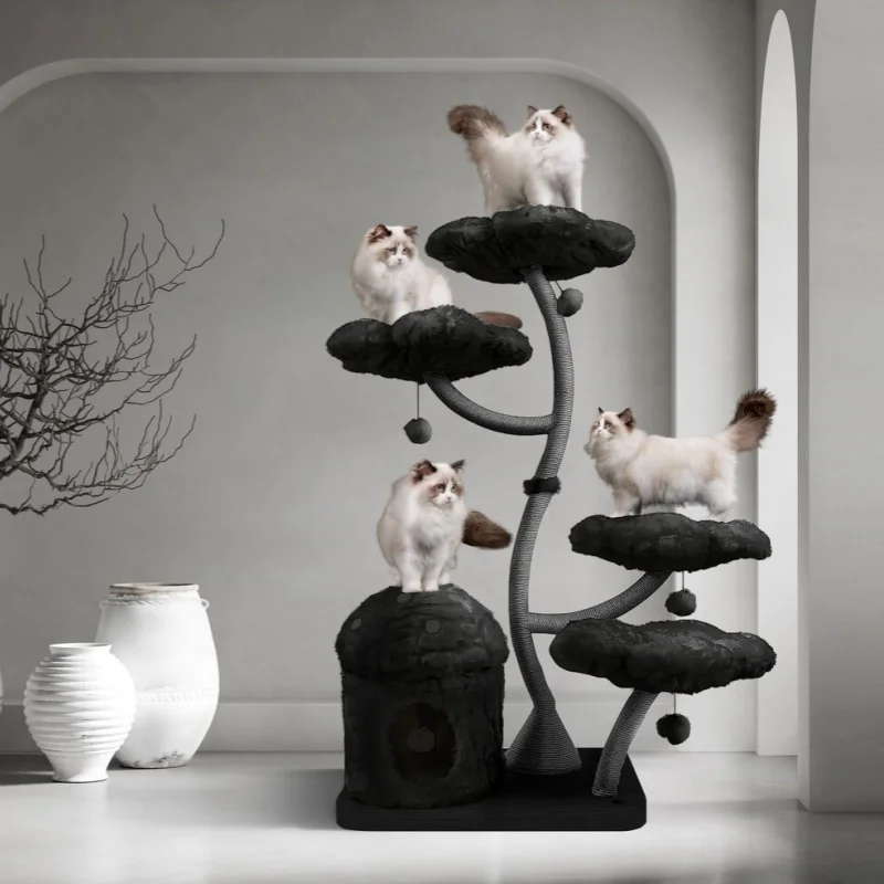 

Custom Large Floral Wooden Cat Tree House Stylish Modern Pet Scratcher with Iron Material Halloween and Christmas Cat Toys