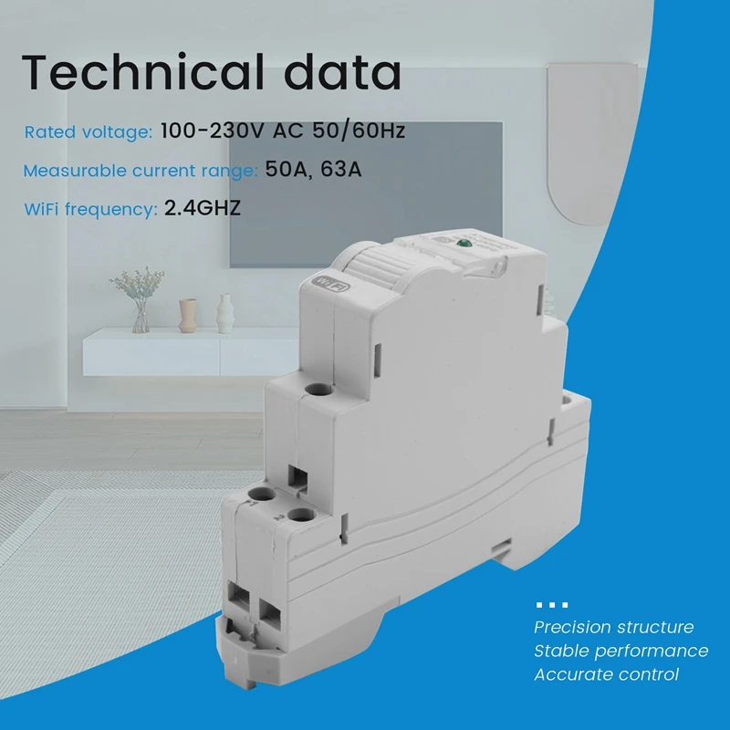 Tuya Enkele Fase Wifi Intelligen Energie Meter 100a Din Rail Precies Meten Voltmeter Ampèremeter Vermogen Atms1603