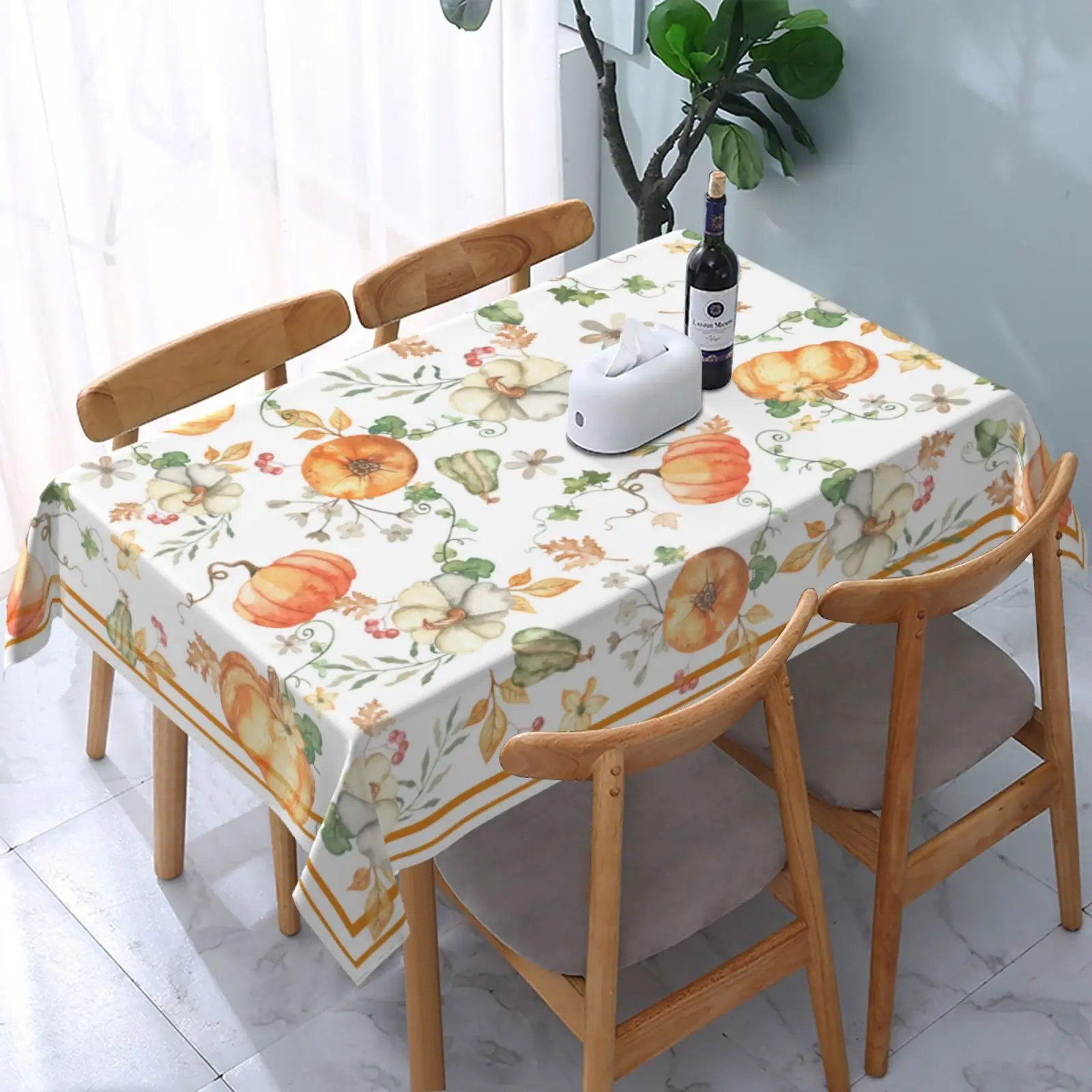 Fall Watercolor Pumpkins Waterproof Tablecloth Thanksgiving Decoration Reusable Autumn Kitchen Table Runners Holiday Party Decor