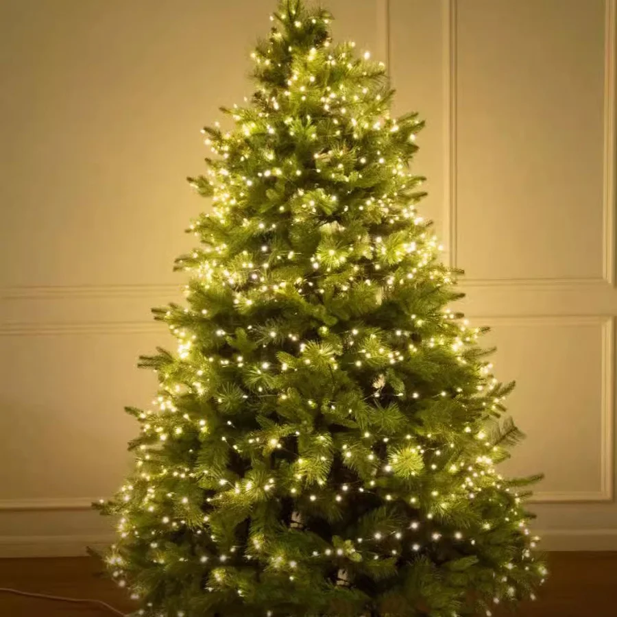 E2 600/900 LED في الهواء الطلق شجرة عيد الميلاد وميض الألعاب النارية سلسلة أضواء عيد الميلاد الأخضر الأسلاك النحاسية العنقودية أضواء الجنية مع جهاز التحكم عن بعد