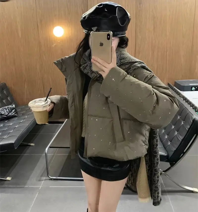 2024 New Winter Clothing Parkas Women\'s Outwear Short Coats Korean Rhinestone Coat Ladies Thickened Warm Cotton Puffer Jackets