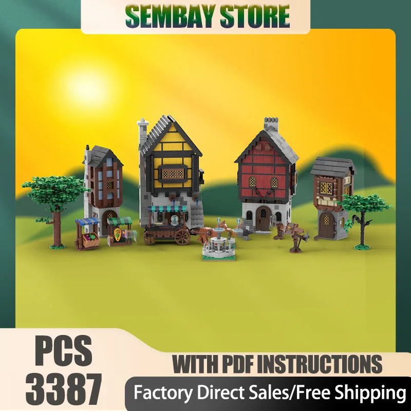 

Medieval Castle Model Moc Building Brick Modular Medieval Village Multipack Technology Block Christmas DIY Toy Construction Gift