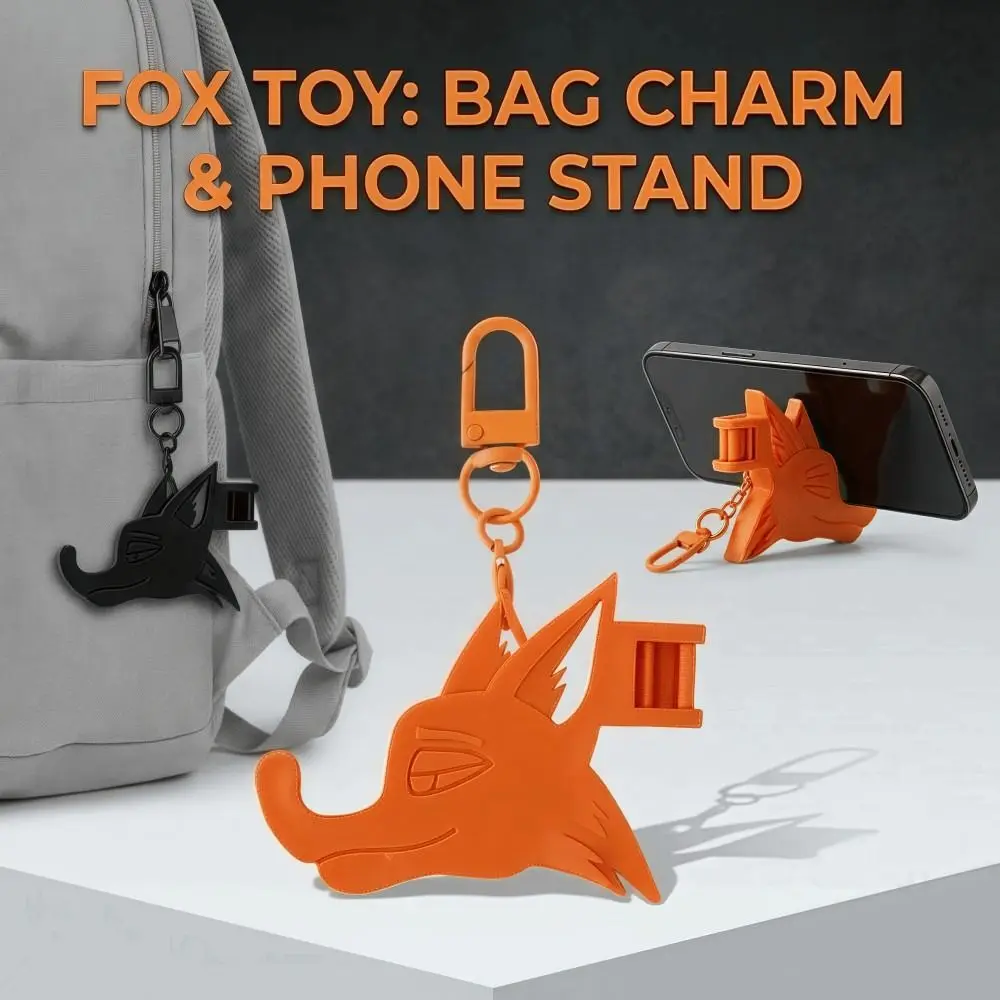 

Creativity Fox Shape Phone Stand Keychain Mini Foldable Bracket Bag Pendant Cartoon Hangable Mobile Phone Holder Multifunctional