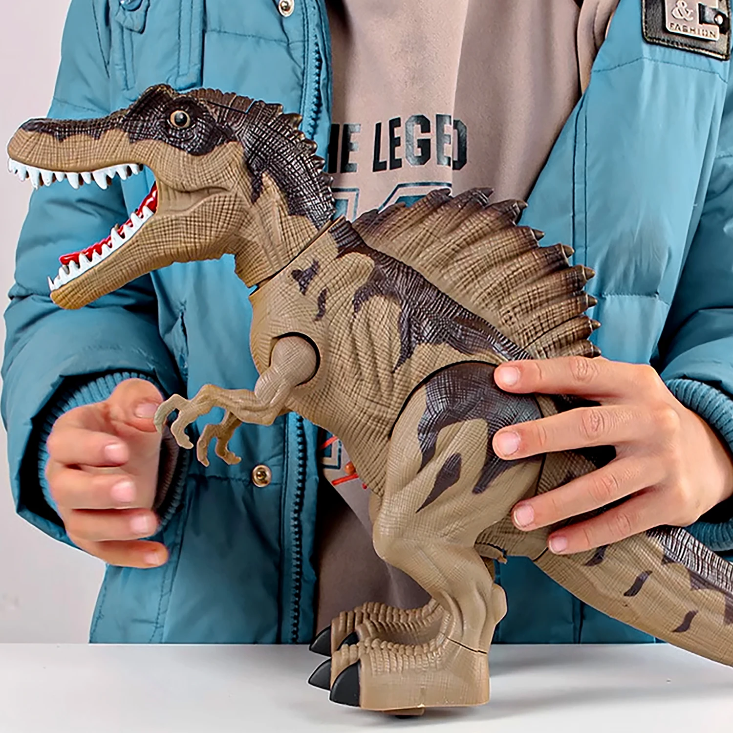 Brinquedo robô dinossauro andando elétrico com luzes led e sons função de pulverização modelo mecânico para crianças presentes aniversário