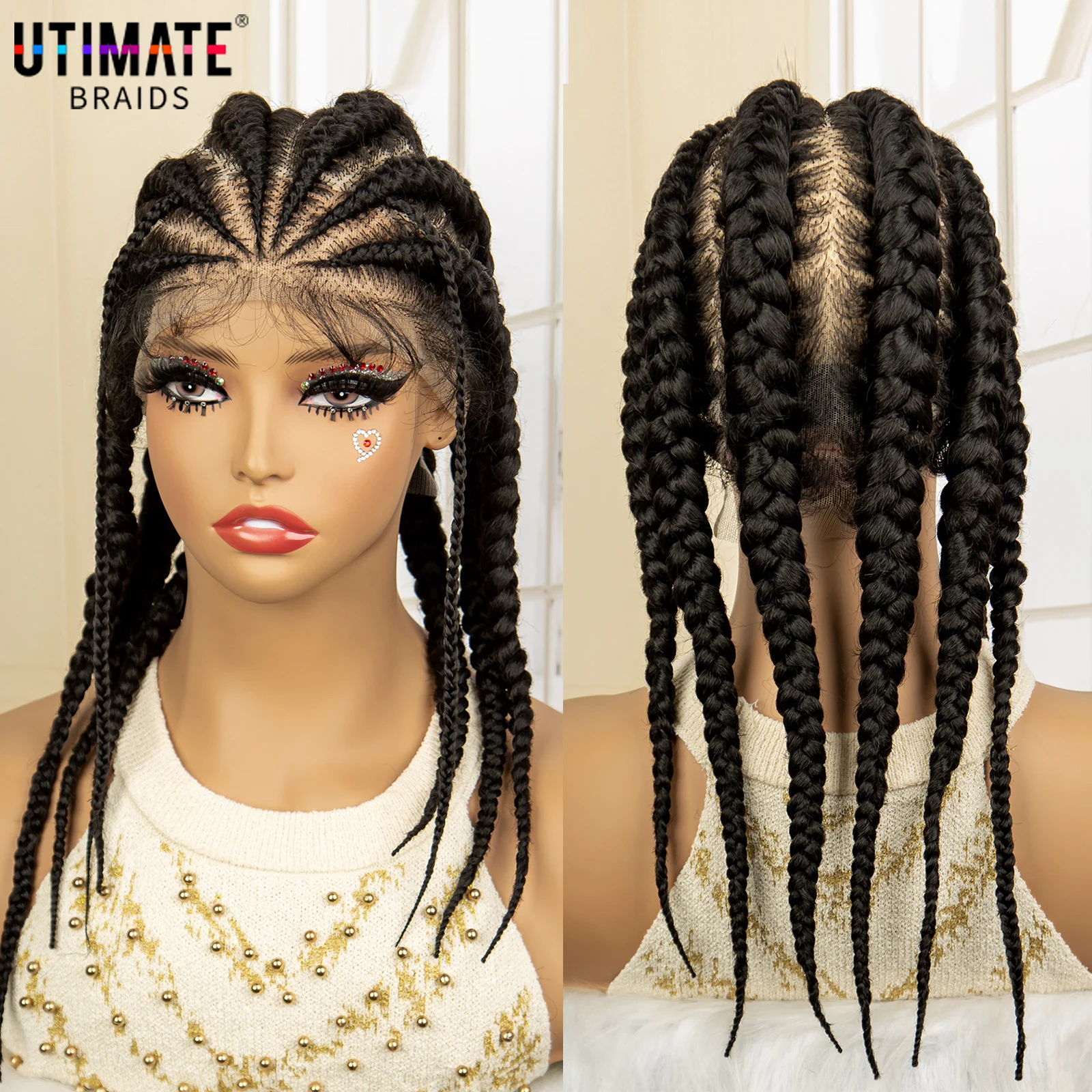 1B/30 Color Full Lace Synthetic Cornrow Braided Wigs with Baby Hair for Black Women Lace Frontal Twist Box Braiding Wig