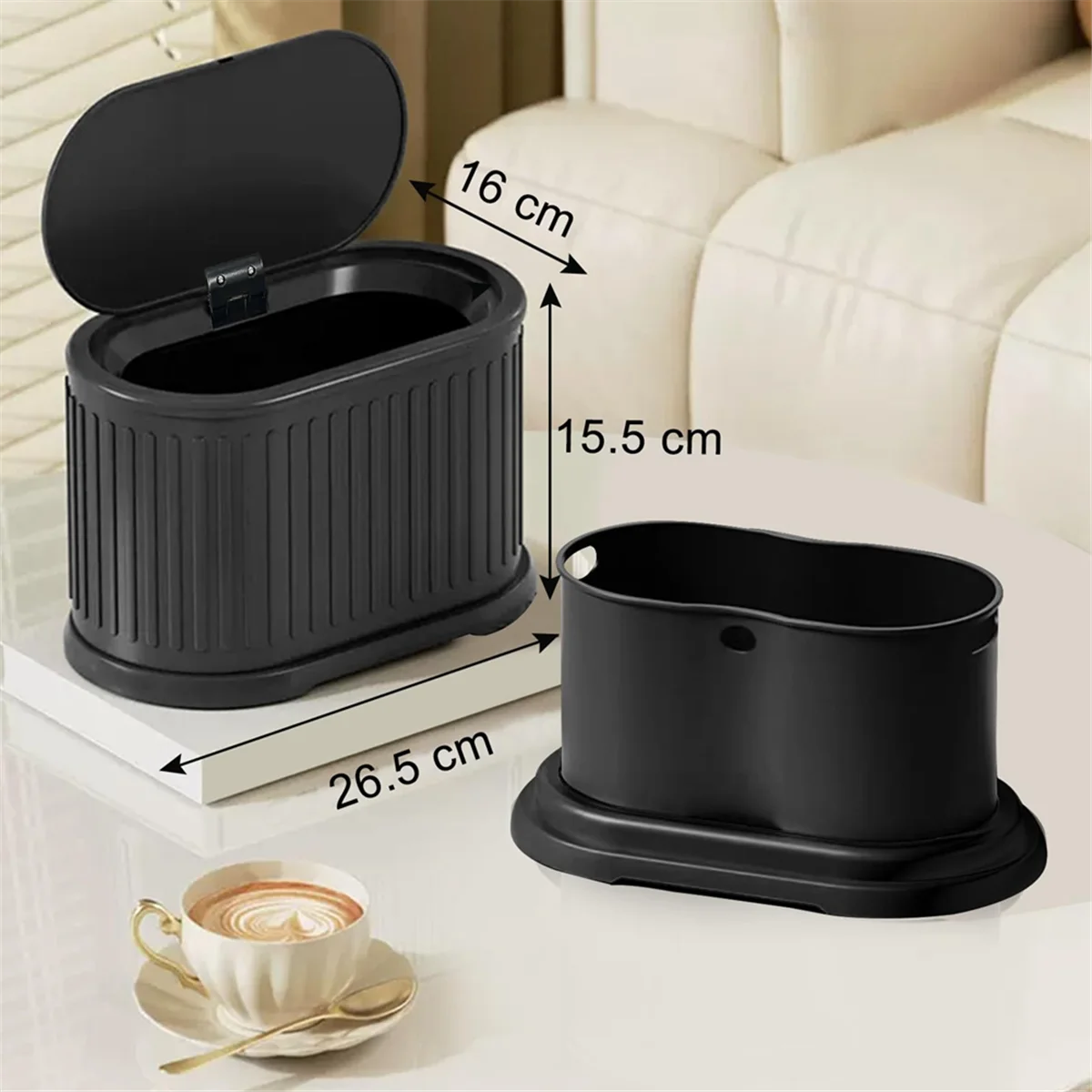 Mini Trash Can with Lid, 4L Small Kitchen Compost Bin Countertop Trash Can, Stainless Steel Mini Garbage Can Black