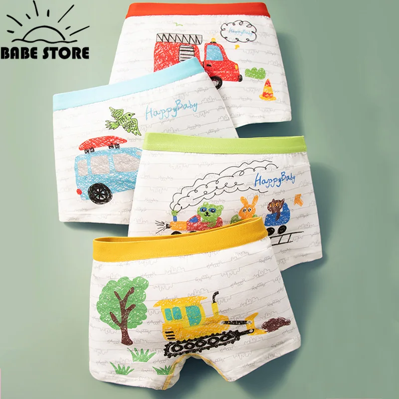 Hot Boxer Shorts Kids Class A Cotton Boxer Underpants Soft Skin-friendly Fabric Cute Cartoon Underwear Boy Shorts for Boys