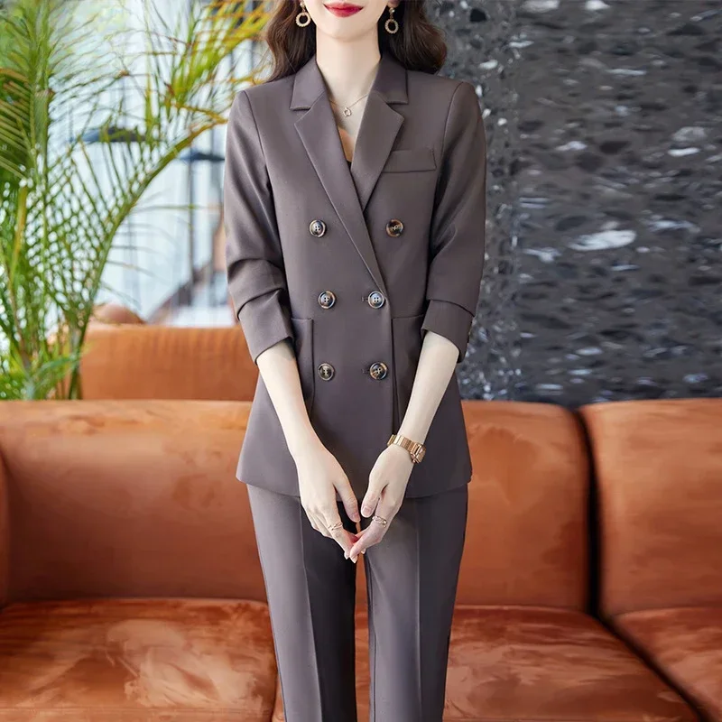 White Suits For Women Korean Fashion Office Ladies Long Sleeve Double Breasted Tops Chic Slim High Waisted Pants Sets Y2k
