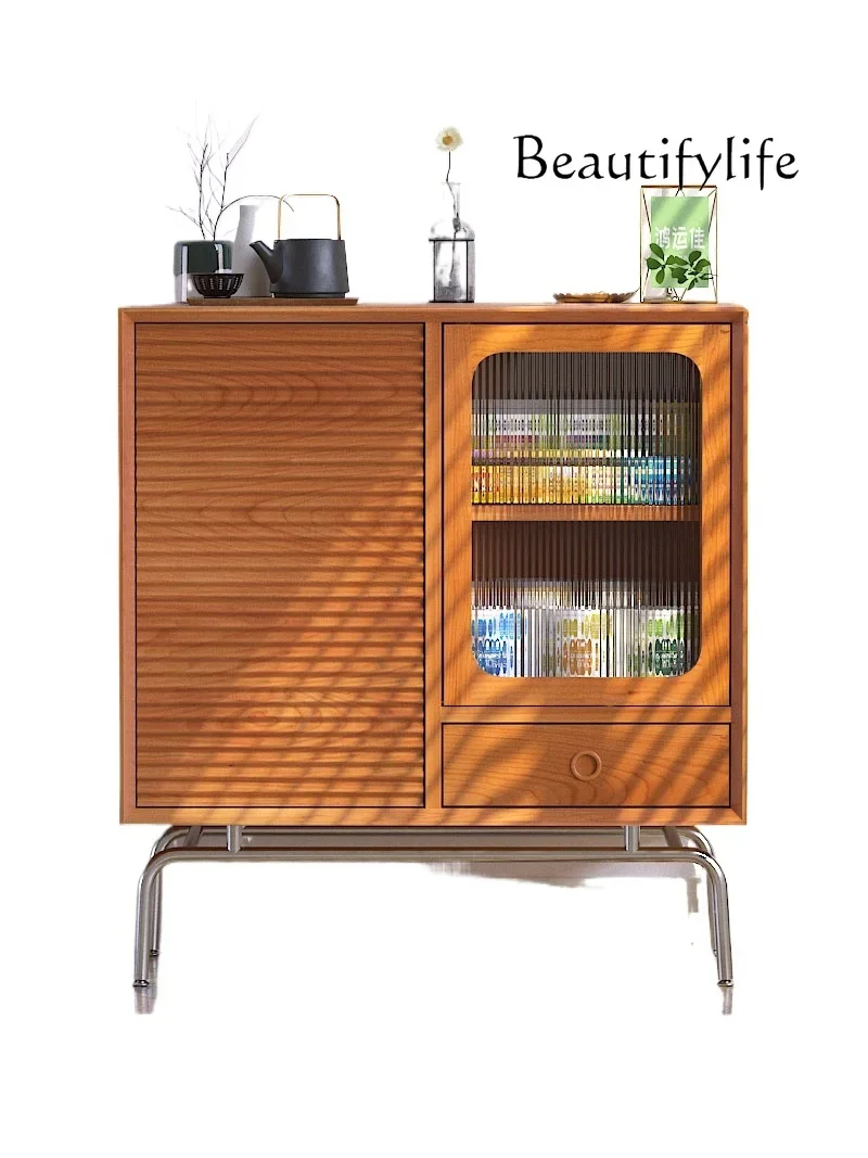 

Medieval solid wood dining side cabinet integrated with wall household Nordic storage cabinet