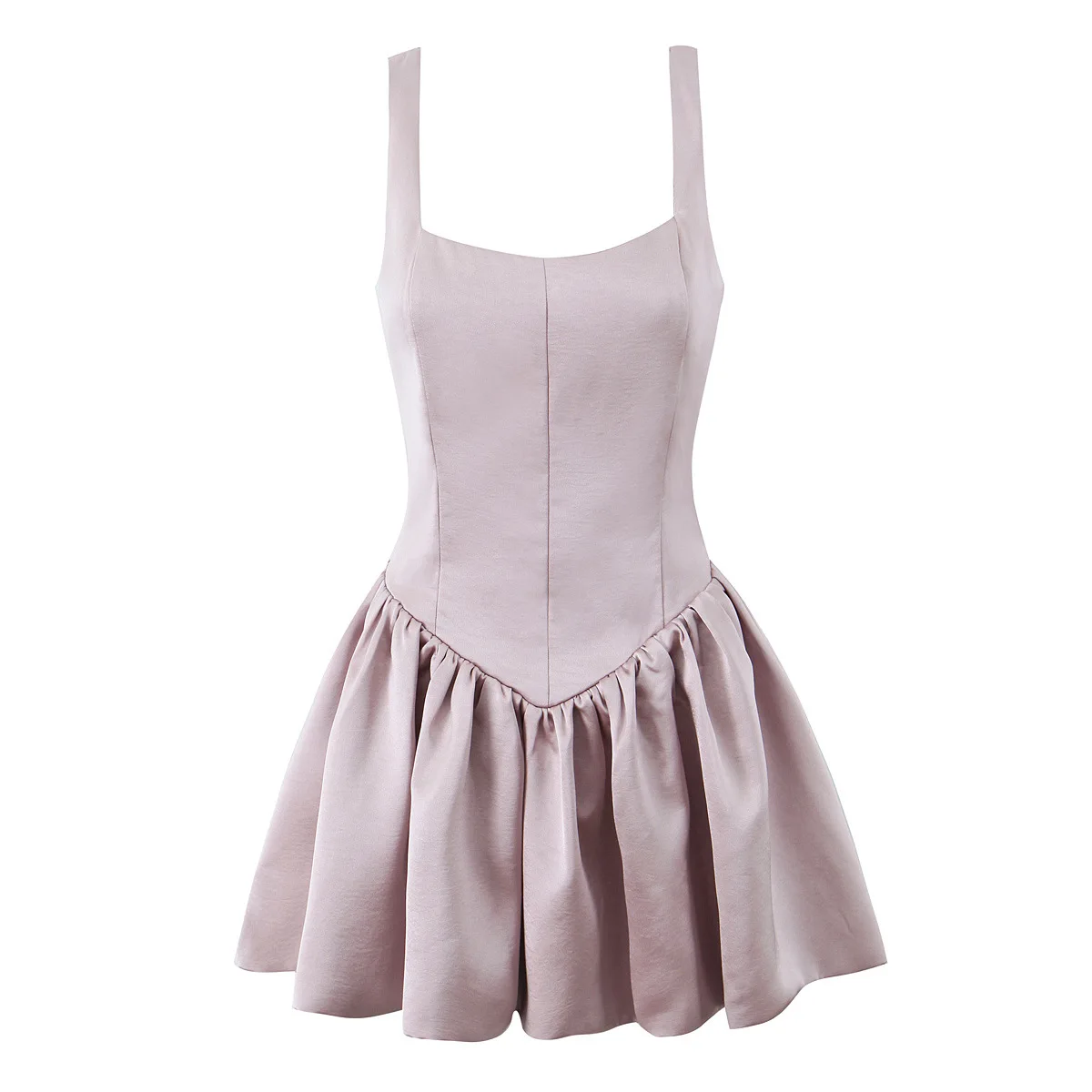 

Solid Simple Elegant Satin Mini Dresses Women Summer Square Collar Sleeveless Party Vestidos Sweet Casual Vintage Short Dress