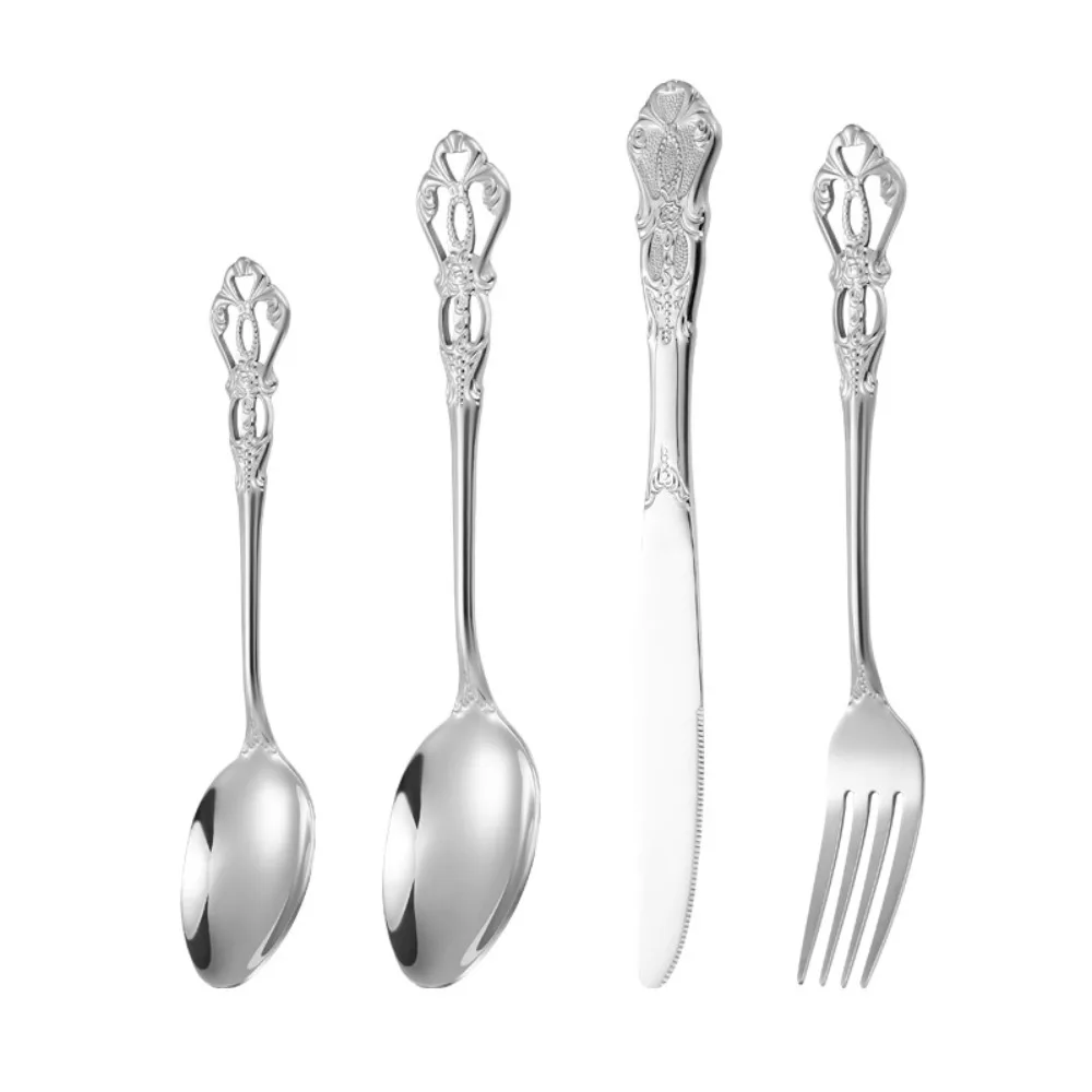 

16Pcs Vintage Royal Court Cutlery Sets Embossed Design Smooth Edges Kitchen Flatware Set Stainless Steel Fork Spoon Set