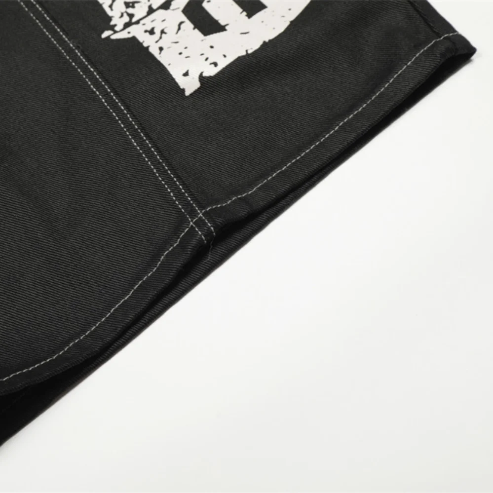 MWJLPWQ 2026 Spring Autumn Men's Trendy Jeans Coated Letter Print Machete Trousers Stitching Split Niche Wide-Leg Pants 14625