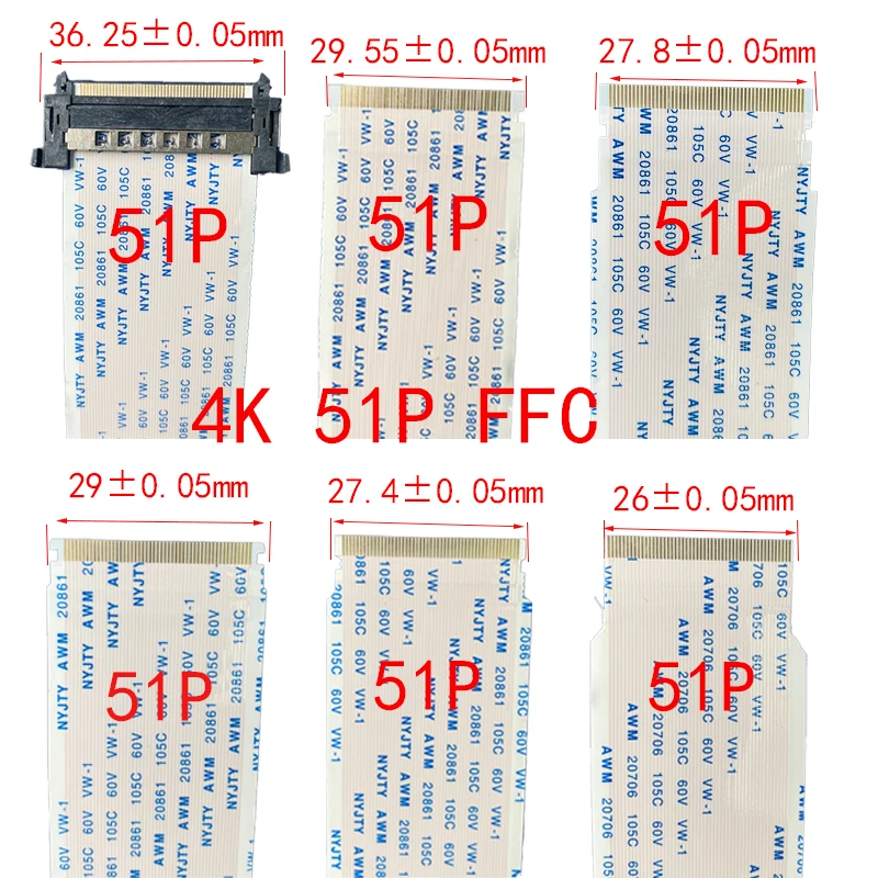 

51Pin 4K LVDS TV Ribbon Cable AWM 20861 20706 105C 60V VW-1 4K V-by-One 51P FFC Connecting wire For Sharp for Sony 29.5/26/27.4