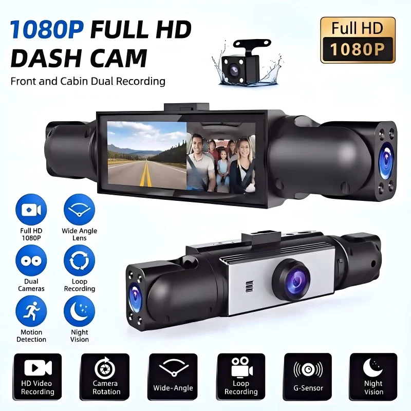 3/4-Lens Dash Cam,  1080P HD, 360° Panoramic Car DVR, 24H Parking Monitor, G-Sensor Lock, Loop Recording