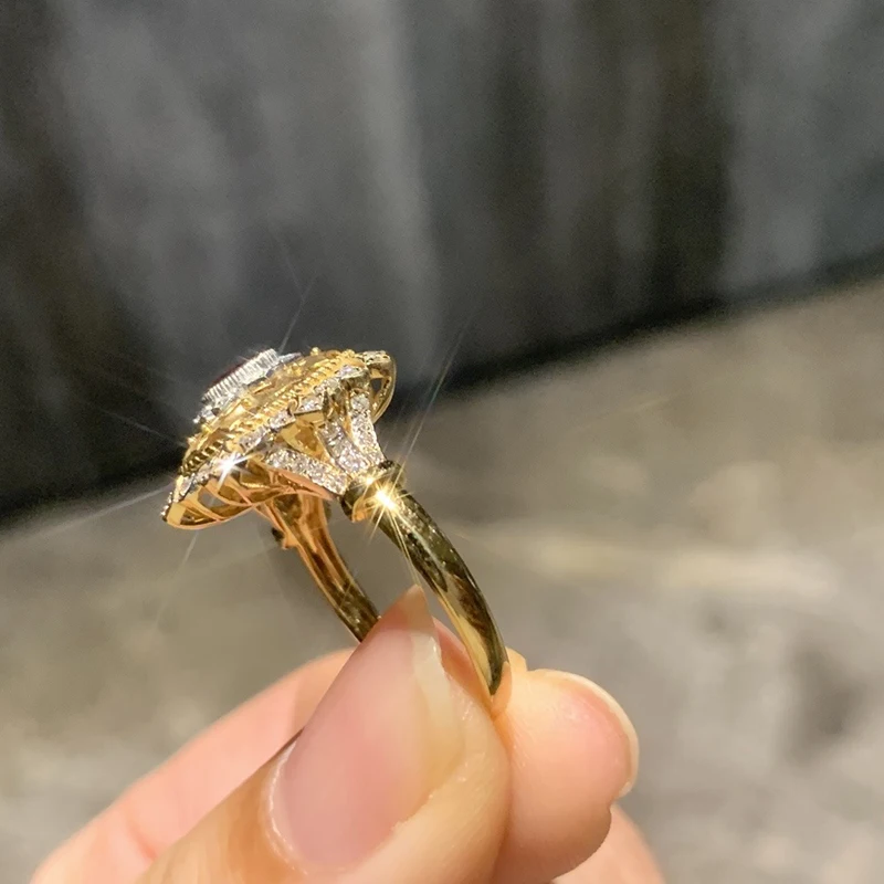 Aazuo Fine Jewely Vintage Style 18K Yellow Gold  Natrual Ruby Real Diamonds Flower Rings For Girls & Women Senior Banquet Party view 4