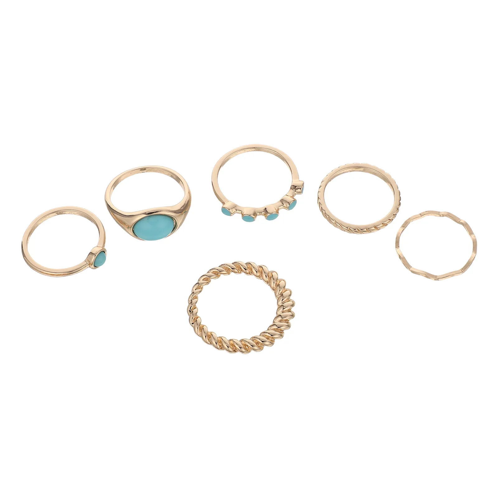 

6Pcs Boho Turquoise Rings Vintage Stackable Set for Women Statement Finger Rings Casual Formal Wear Authentic Turquoise Jewelry