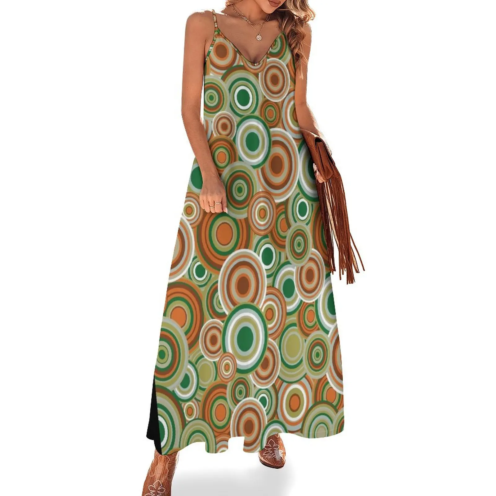 

Retro 70s circles Sleeveless Long Dress summer dresses Woman fashion dress for women summer Dress