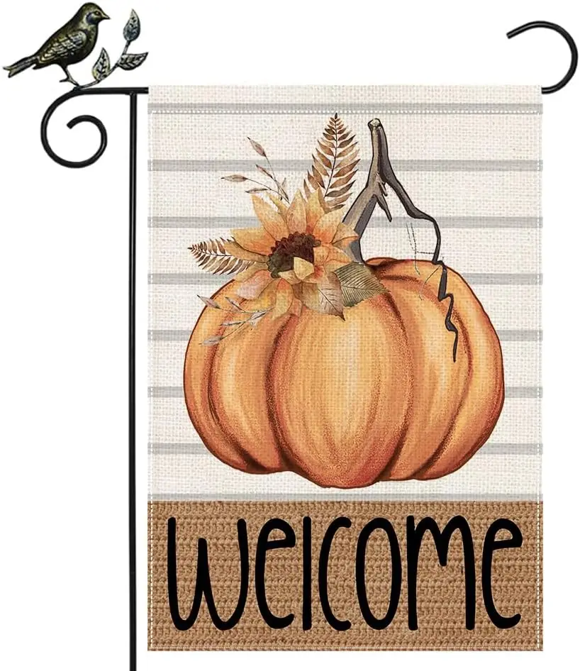 GEEORY Fall Welcome Garden Flag 12.5 x 18 Inch, Pumpkin Sunflower Double Sided Small Decorative Flag for Outside Yard Lawn Outdo