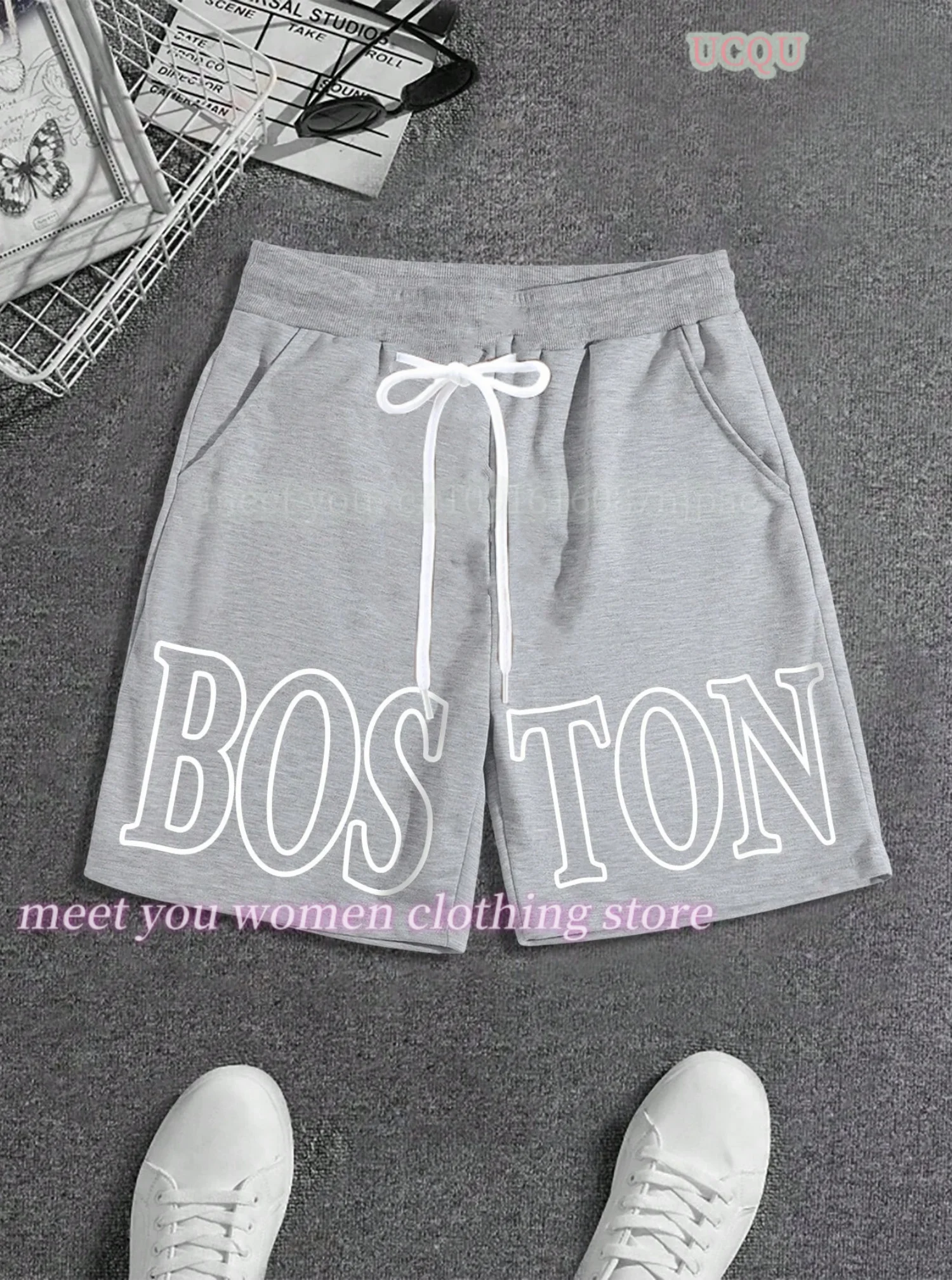 Women man Summer casual  Shorts Lertters BOSTON Print Men Women Gym Shorts casual couple  Trunks men Shorts