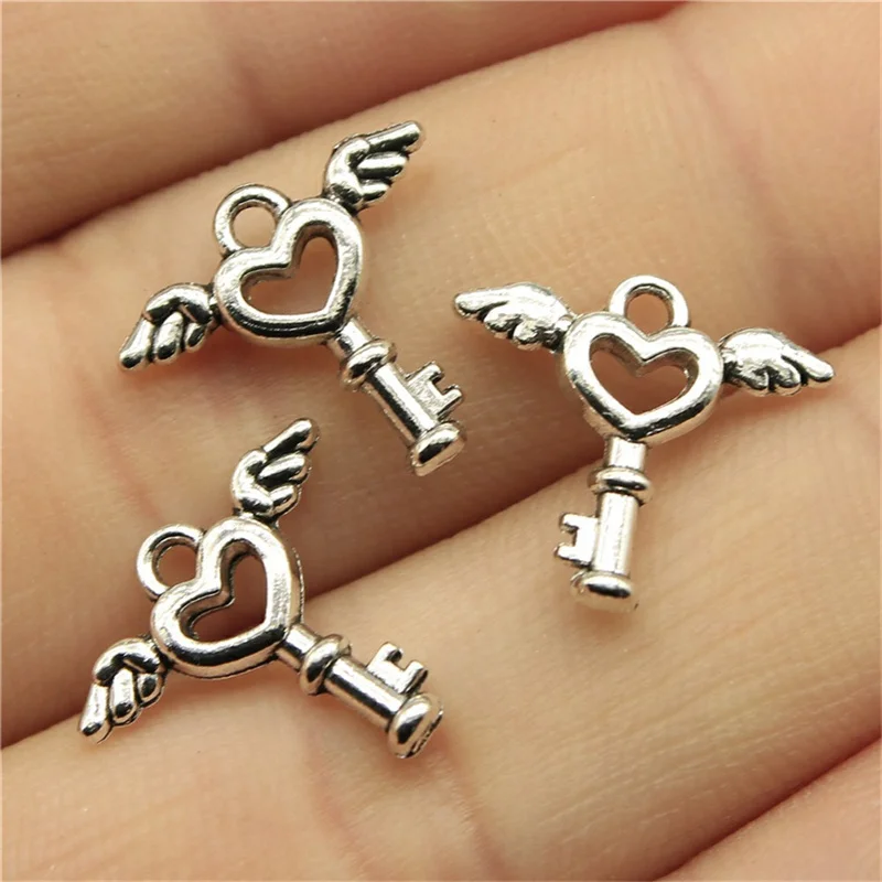 30pcs Charms Fly Key 14x14mm Antique Bronze Silver Color Pendants Making DIY Handmade Jewelry Factory Wholesale