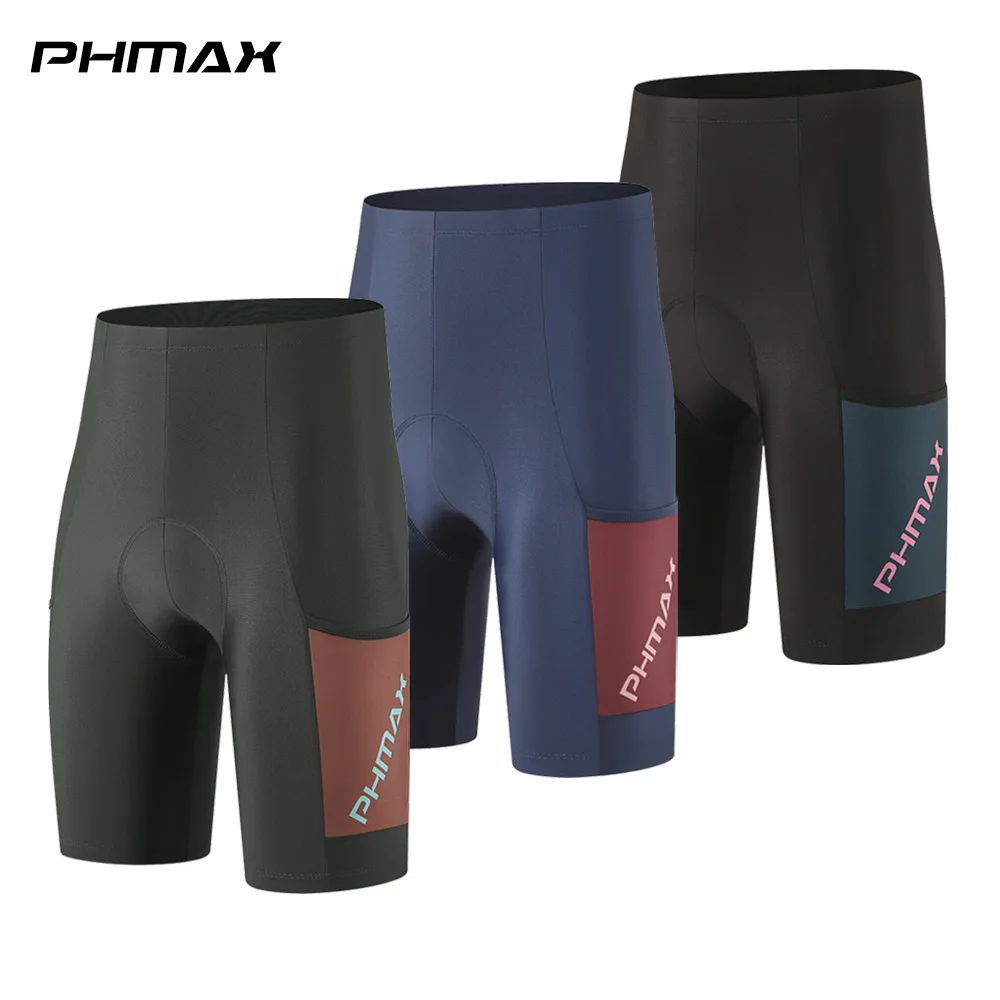 PHMAX Herren gepolsterte Fahrradshorts, 5D-Silikon-Gel-Pad, Fahrradshorts, atmungsaktiv, schnell trocknend, MTB-Fahrradshorts mit Taschen