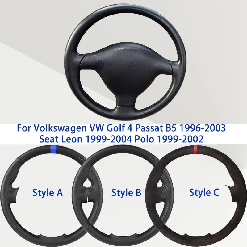 

Black Microfiber Synthetic Leather Car Steering Wheel Cover For Volkswagen VW Golf 4 Passat B5 Seat Leon Polo Soft Damping Grip