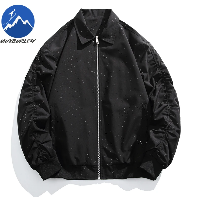 Maxbarley Sequin Jackets Men Street Loose Lapel Baseball Suit Outwear Autumn 2025 Motorcycle Windproof Jacket Normcorers