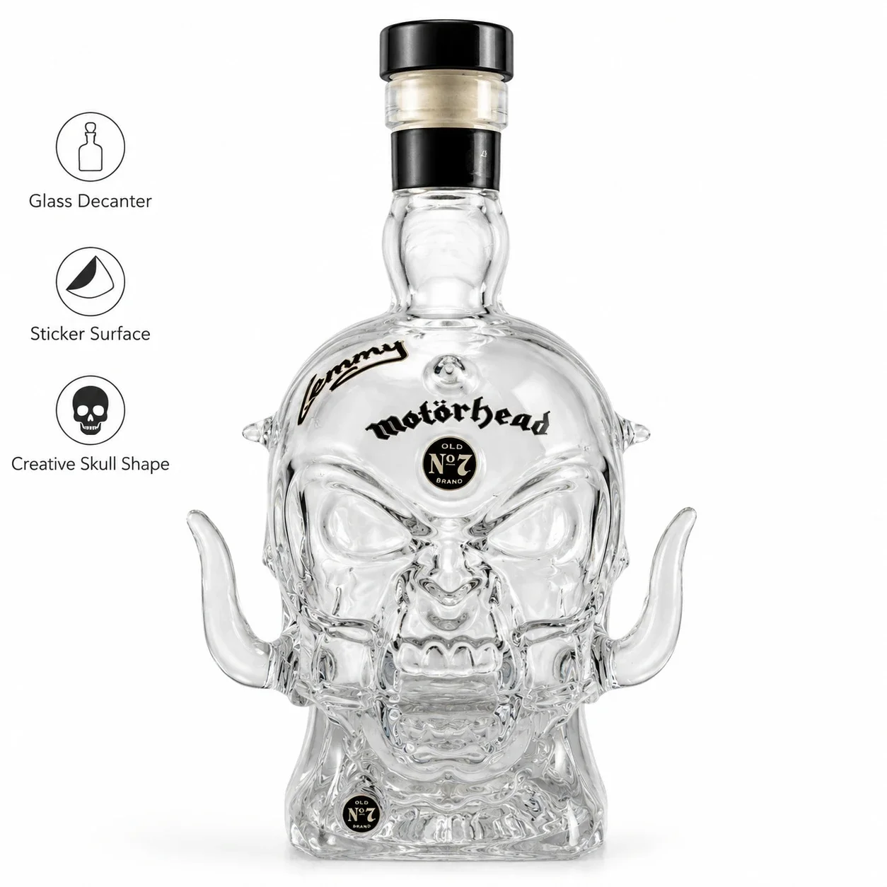 Motorhead Snaggletooth Totenkopf-Whisky-Dekanter, Sammlerstück Glasflasche, Einzigartiges Geschenk für Heavy-Metal-Rock-Fans, Heimbar-Dekoration