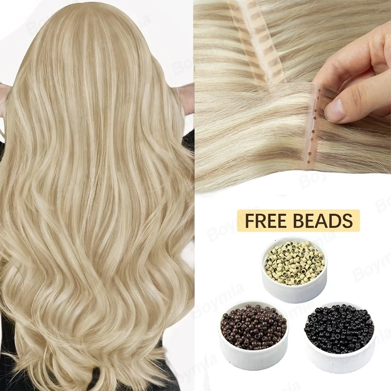 Invisible PU Weft with Hole Twin Tabs PU Human Hair Weft Natural Real Butterfly Hair No Glue Microlink Hair Extensions 40-50g