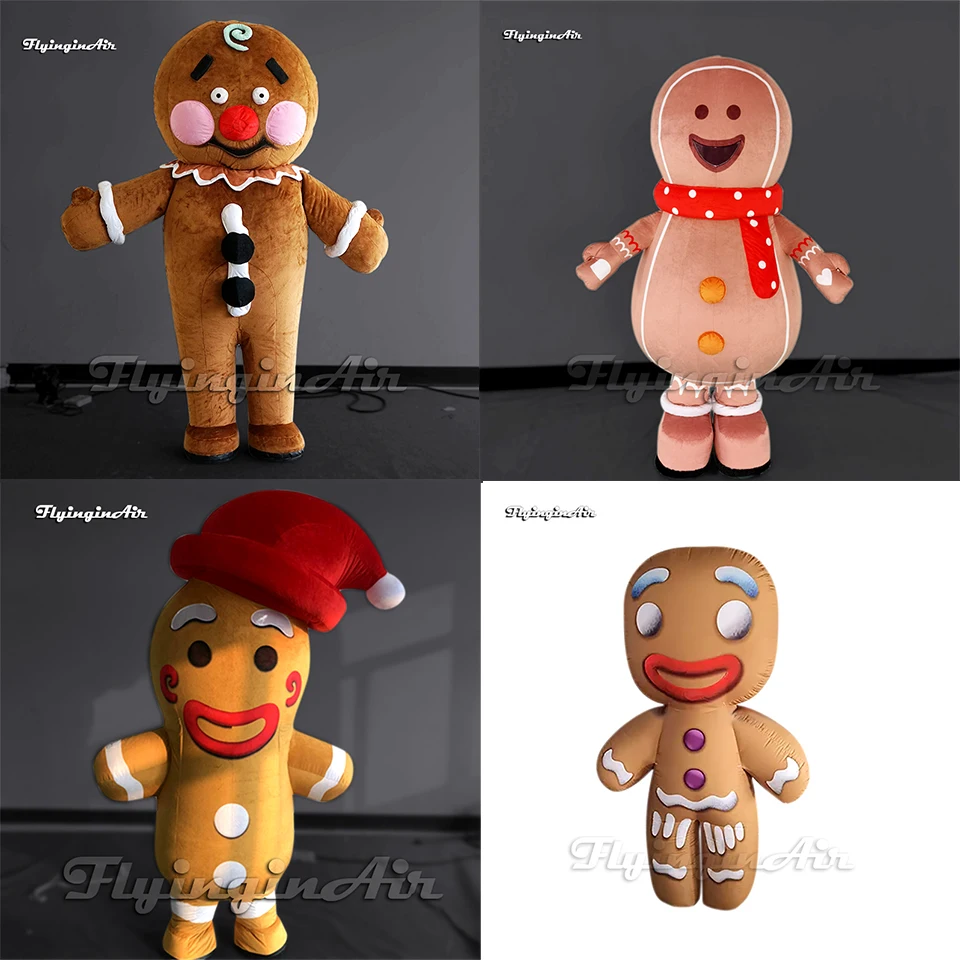 

Adult Inflatable Gingerbread Man Costume Cute Christmas Wearable 2m Walking Blow up Cartoon Cookie Man Suit for Parade Event