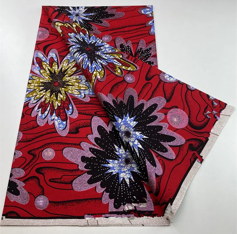أحدث نسيج الشمع الذهبي الكبير الأفريقي الناعم عالي الجودة للنساء Pagne Flash Gold Print Batik أنقرة قماش شمع ذهبي لامع