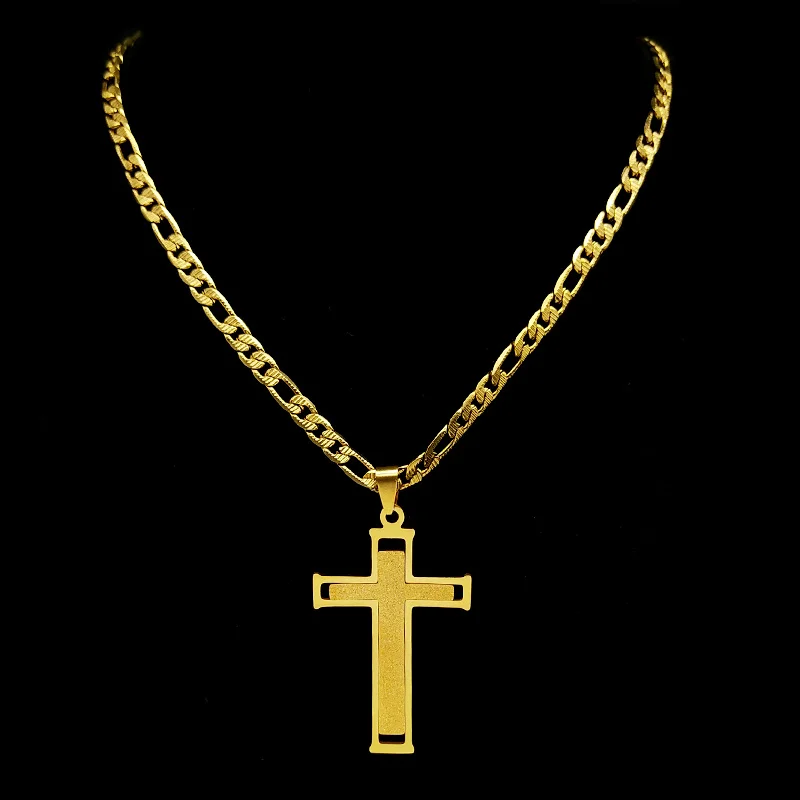 

Punk Hip Hop Cross Pendant Necklace for Women Men Stainless Steel Gold Color Religious Crucifix Chain Male Biker Jewelry NZZZ820